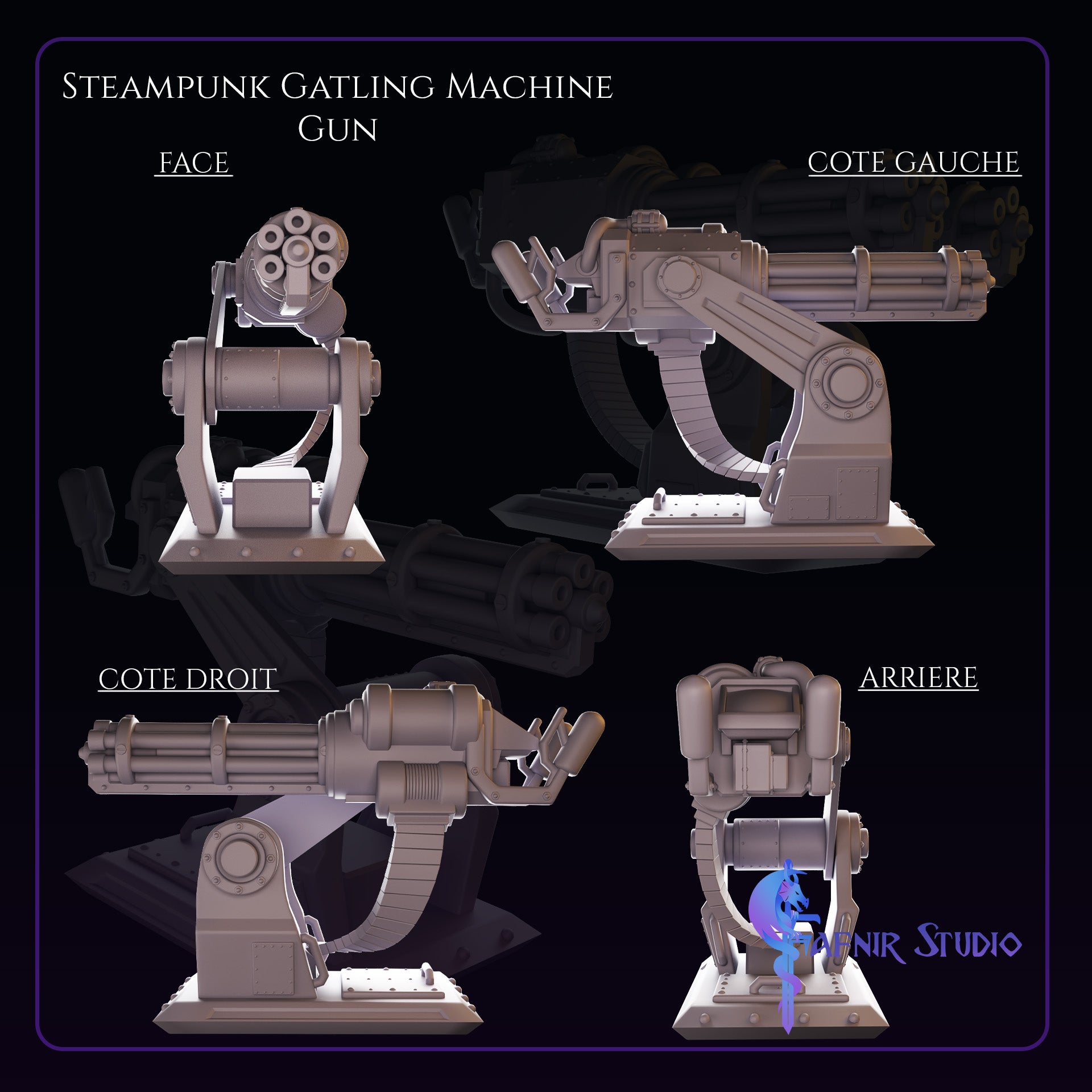 toutes les faces de Steampunk Gatling Machine Gun